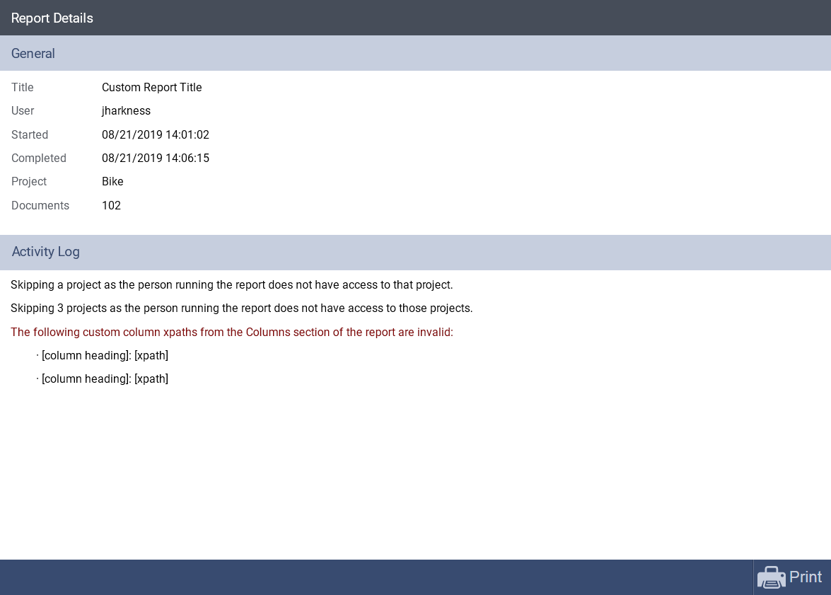 Activity Monitor Details screen